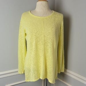 PROJECT Neon‎ Yellow Green Gauze Linen Blend Boho Scoop Neck Summer Sweater L